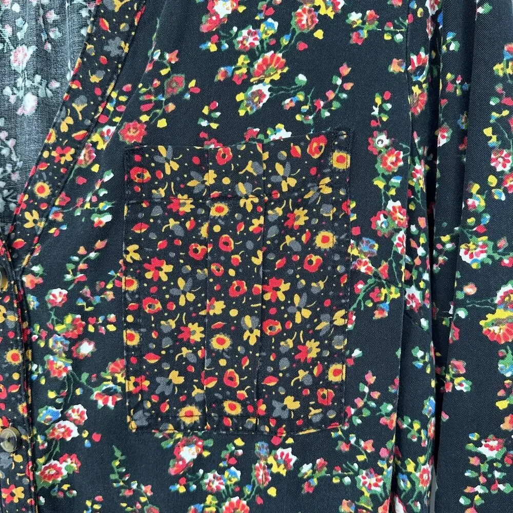 Anthropologie Maeve Marlie Button-Front Chambray Tunic Mini Floral Womens 6